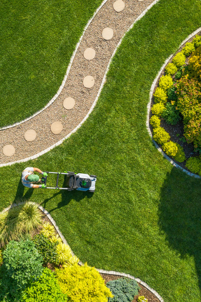 lawn-project-overhead Lawn and winding pathway overhead photo